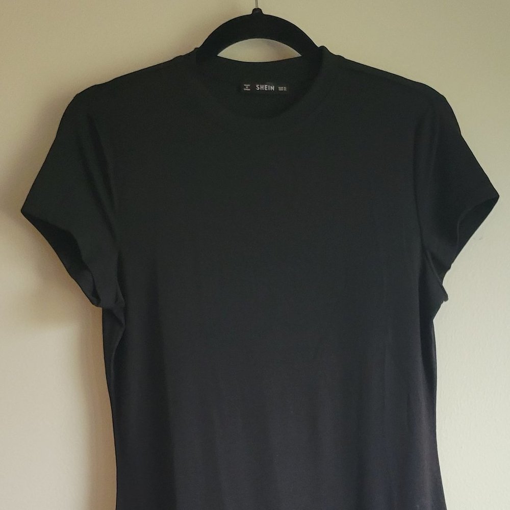 SHEIN Black T Shirt Dress Short Sleeve Ankle XL